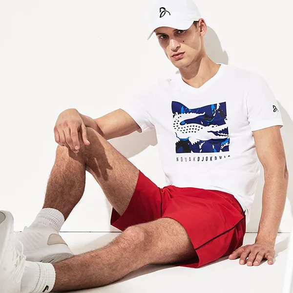 Áo Phông Nam Lacoste Novak Djokovic Camouflage Croc Logo T-shirt Màu Trắng