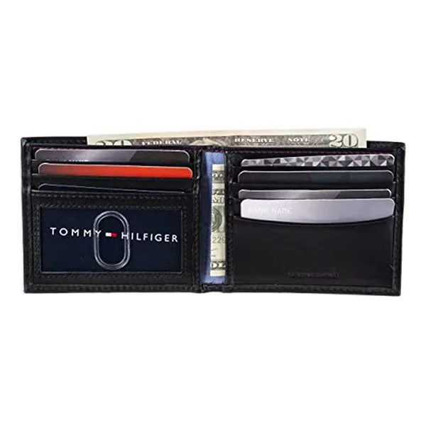 Ví Tommy Hilfiger Men's Leather Wallet - Slim Bifold With 6 Credit Card Màu Đen - Túi xách - Vua Hàng Hiệu