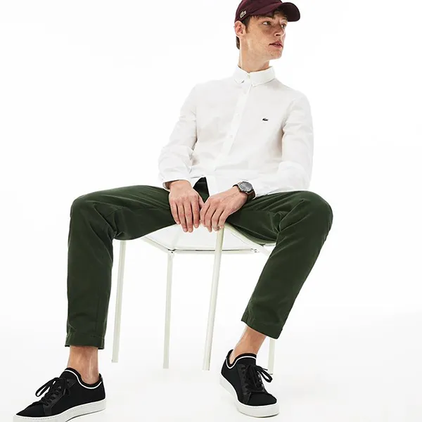 Áo Lacoste Men's Regular Stretch Cotton Poplin Shirt Màu Trắng Size 40