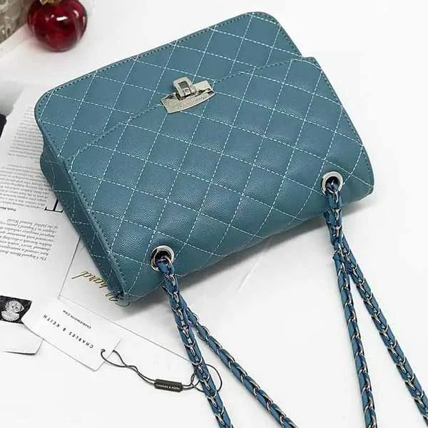 Túi Đeo Vai Nữ Charles & Keith CNK CK2-70150587 Quilted Clutch Màu Xanh