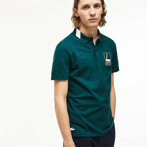 Áo Phông Lacoste Slim Fit Lettering Stretch Mini Piqué Polo Shirt Màu Xanh Đậm Size S