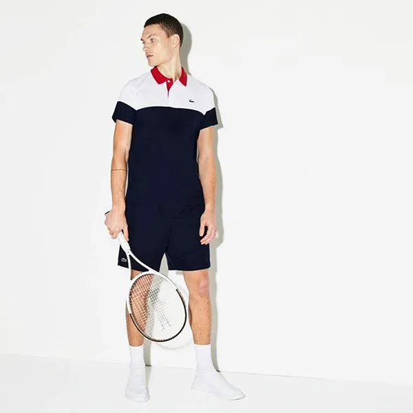 Áo Nam Lacoste Sport Breathable Pique Tennis Polo Màu Trắng / Xanh Navy
