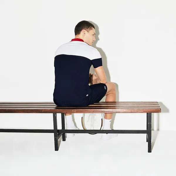 Áo Nam Lacoste Sport Breathable Pique Tennis Polo Màu Trắng / Xanh Navy