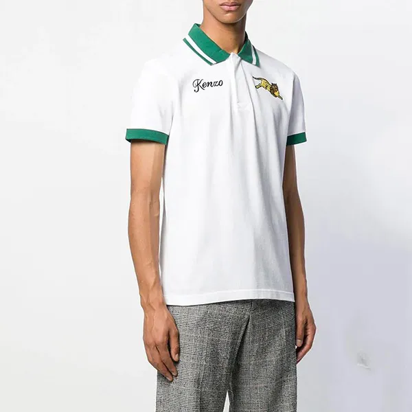 Áo Phông Kenzo Jumping Tiger Polo Shirt Màu Trắng
