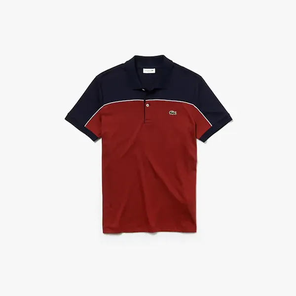 Áo Phông Lacoste Men's Regular Fit Cotton Polo Màu Xanh Navy Phối Đỏ Size M