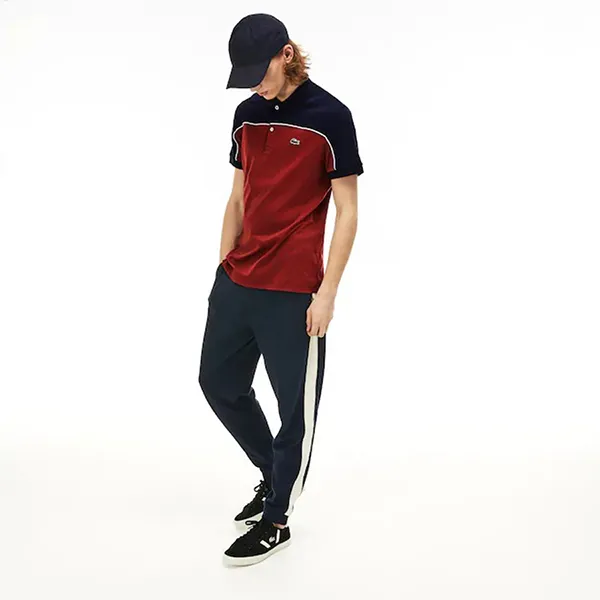 Áo Phông Lacoste Men's Regular Fit Cotton Polo Màu Xanh Navy Phối Đỏ Size M