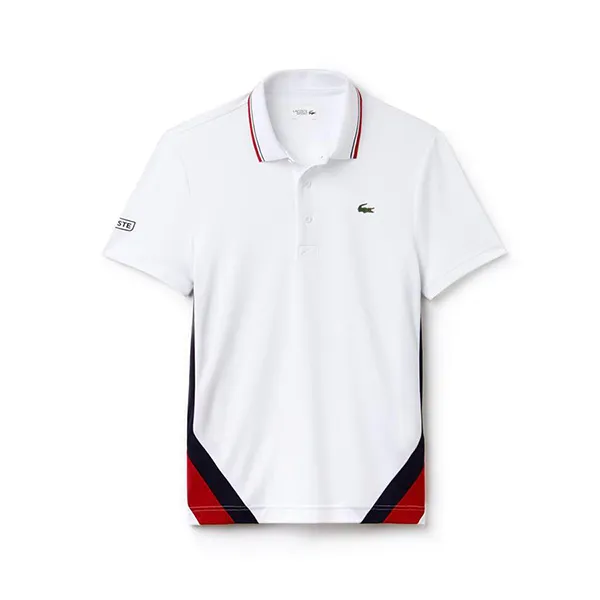 Áo Phông Lacoste Polo Block Pique White Red Màu Trắng Size L