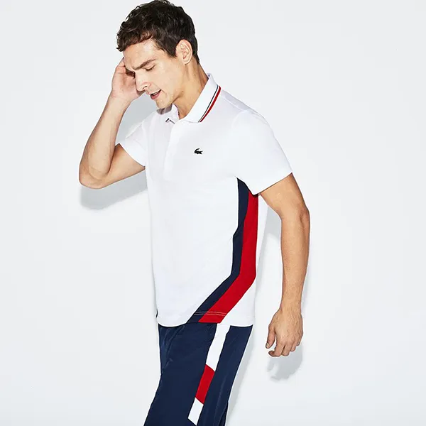 Áo Phông Lacoste Polo Block Pique White Red Màu Trắng Size L