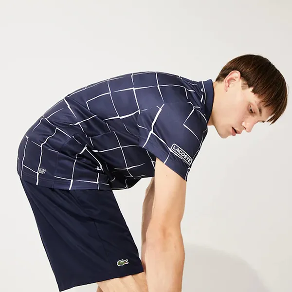 Áo Phông Lacoste Sport Breathable Print Piqué Tennis Polo Shirt Màu Xanh Navy Size M