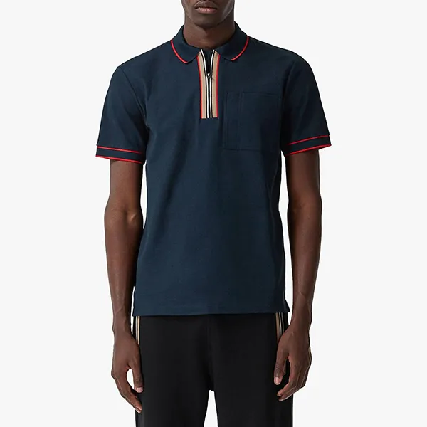 Áo Polo Burberry Icon Stripe Zipped Polo Shirt Màu Xanh Than - Thời trang - Vua Hàng Hiệu