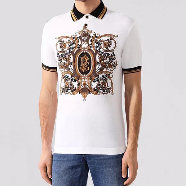 Áo Polo Nam Dolce & Gabbana D&G Màu Trắng Họa Tiết Nâu Kẻ Tay - Thời trang - Vua Hàng Hiệu