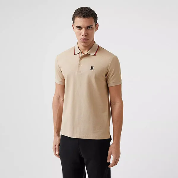 Áo Polo Burberry Monogram Motif Cotton Pique Polo Shirt Màu Nâu Nhạt