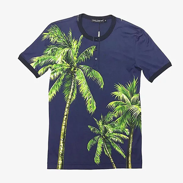 Áo Thun Nam Dolce & Gabbana D&G Men's Tropical Print T-shirt Màu Tím Than Họa Tiết Cây Dừa Size S