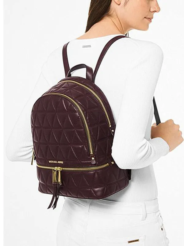 Balo Michael Kors MK Rhea Medium Quilted Leather Backpack Màu Nâu Tím - Túi xách - Vua Hàng Hiệu