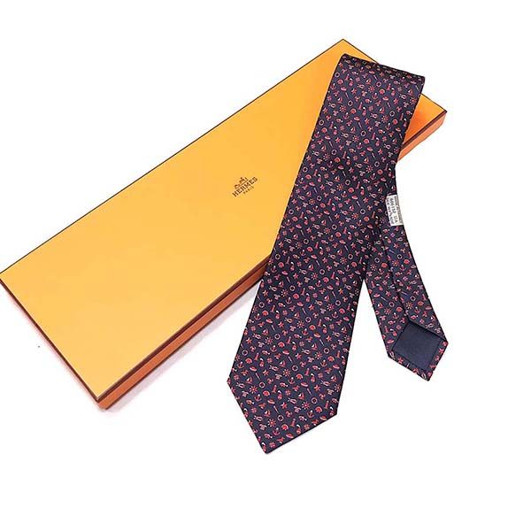 Cà Vạt Hermès Cravate Arcachon Marine Fonce Rouge 606152 Màu Tím Đỏ - 2