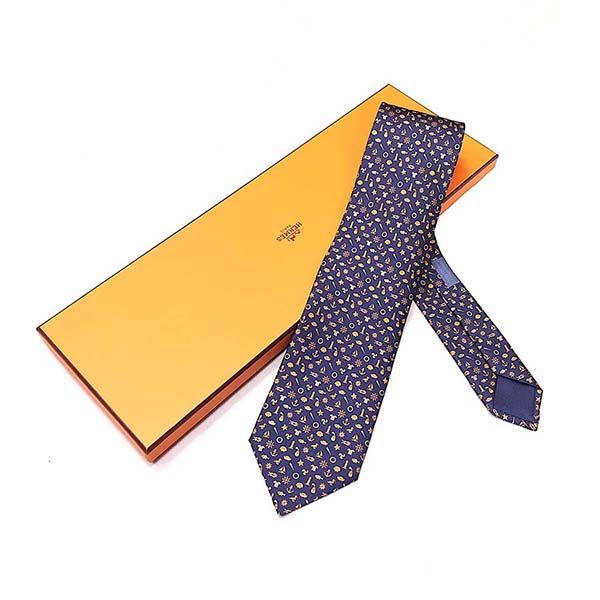 Cà Vạt Hermès Cravate Arcachon Marine Orange Blanc 606152 Màu Tím - 2