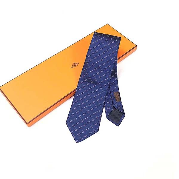 Cà Vạt Hermès Cravate Blue Canard Ciel 656192T Màu Xanh Navy - 2