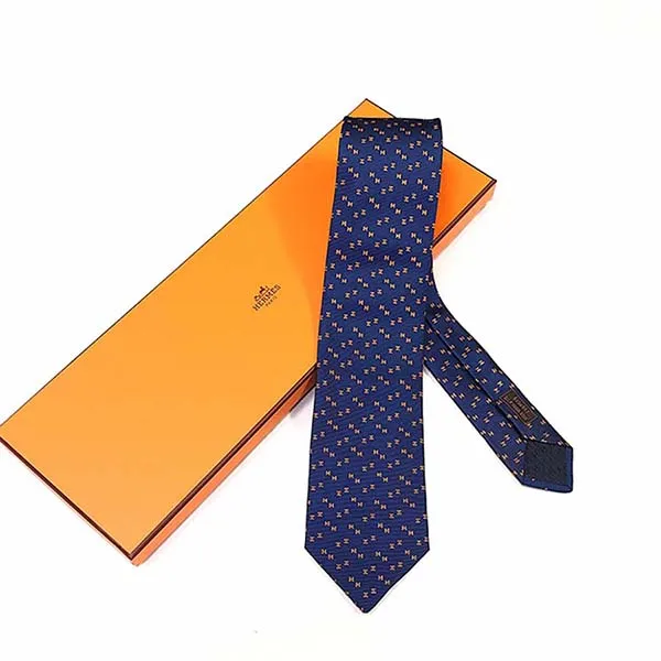 Cà Vạt Hermès Cravate Blue Digital H Marine/Orange 659266T Màu Xanh Navy