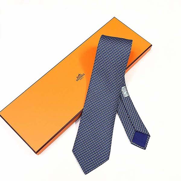 Cà Vạt Hermès Cravate Maille Marine Bleu Electriqu 606133 Màu Xanh Blue - 2