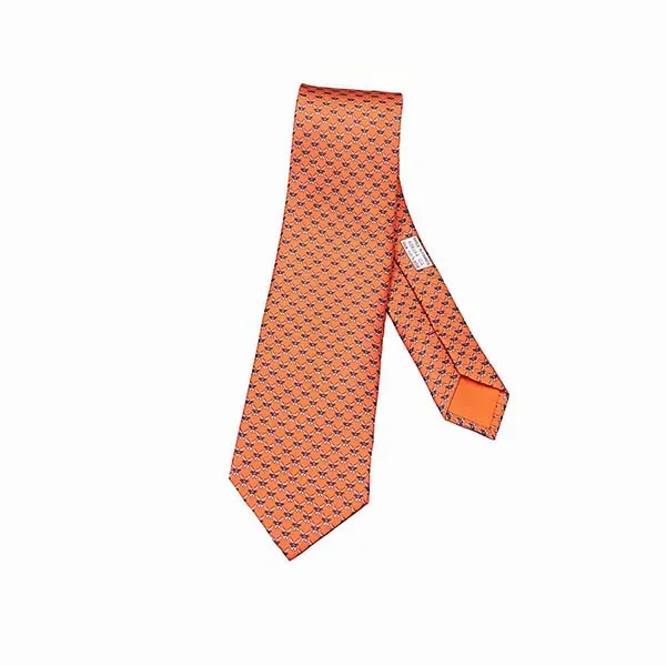 Cà Vạt Hermès Cravate Reindeer Orange Antihracite Gri 606164 Màu Cam