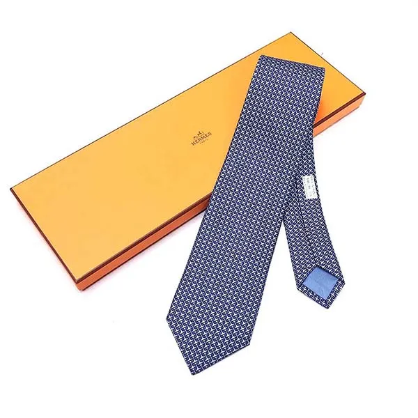 Cà Vạt Hermès Ravate Bleu Moyen Ciel Blance 646186 Màu Xanh Navy