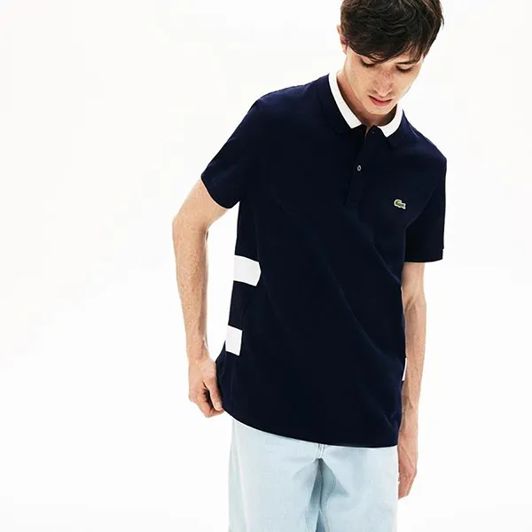 Áo Lacoste Camisa Polo Lacoste Regular Fit Com Listras Masculina Màu Xanh Đen