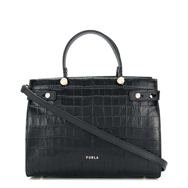 Túi Cầm Tay Furla Lady M Crocodile-Embossed Tote Bag Màu Đen - Túi xách - Vua Hàng Hiệu