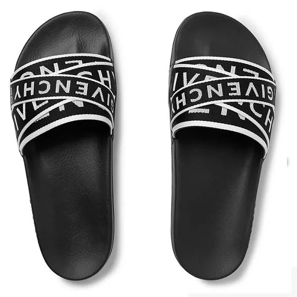 Dép Quai Ngang Givenchy Logo-Jacquard Webbing, Leather and Rubber Slides Màu Đen Size 39