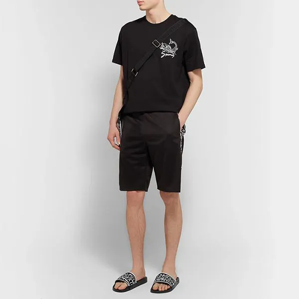 Dép Quai Ngang Givenchy Logo-Jacquard Webbing, Leather and Rubber Slides Màu Đen Size 39