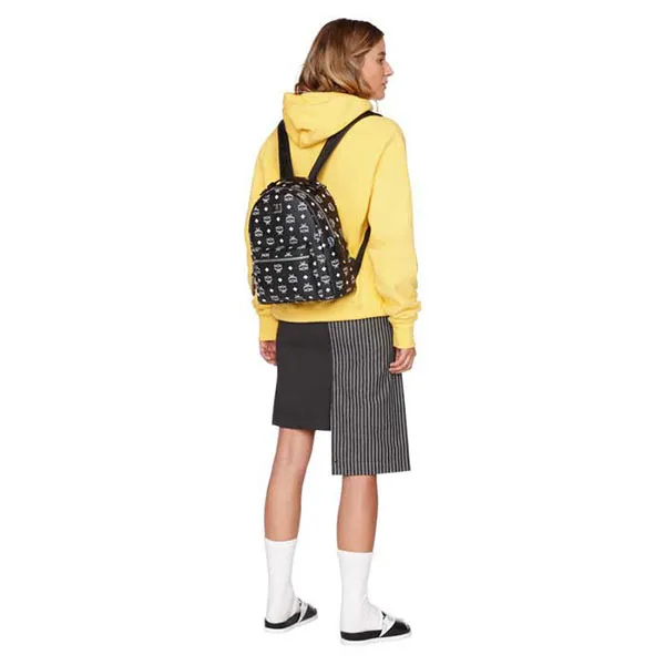 Balo MCM Stark Backpack in White Logo Visetos Màu Đen