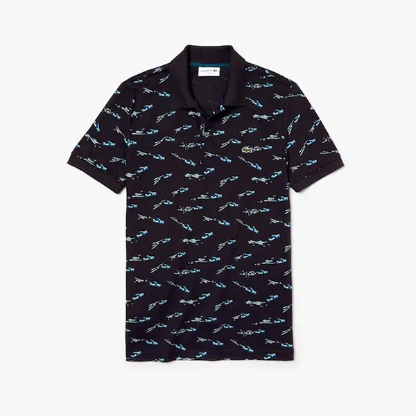 Áo Nam Lacoste Men's Slim Fit Cotton And Linen Pique Polo Màu Xanh Đen