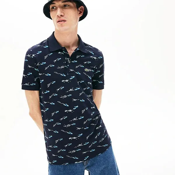Áo Nam Lacoste Men's Slim Fit Cotton And Linen Pique Polo Màu Xanh Đen