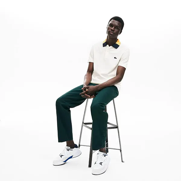 Áo Nam Lacoste Slim Fit Colourblock Collar Cotton Piqué Polo Shirt – Màu Trắng