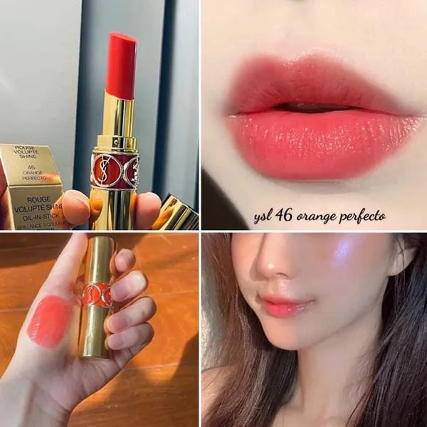 Son Dưỡng Yves Saint Laurent YSL Rouge Volupté Shine Màu 46 Orange Perfecto Cam Đào - Son Môi - Vua Hàng Hiệu
