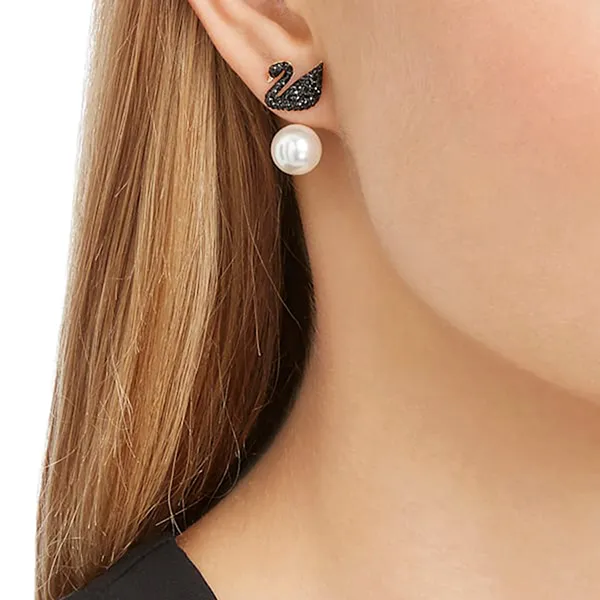 Khuyên Tai Swarovski Iconic Swan Pierced Earring Jacketsblack, Rose-Gold Tone Plated 5374126