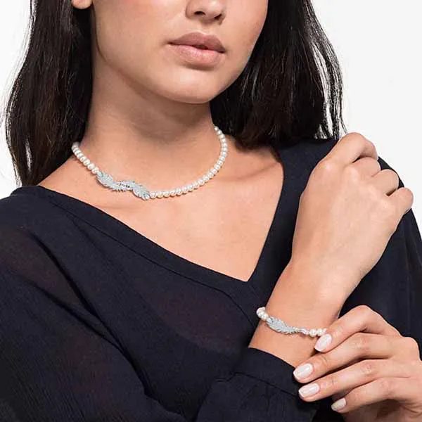Set Dây Chuyền, Vòng Tay Và Khuyên Tai Swarovski Nice Pearl Necklace+Bracelet