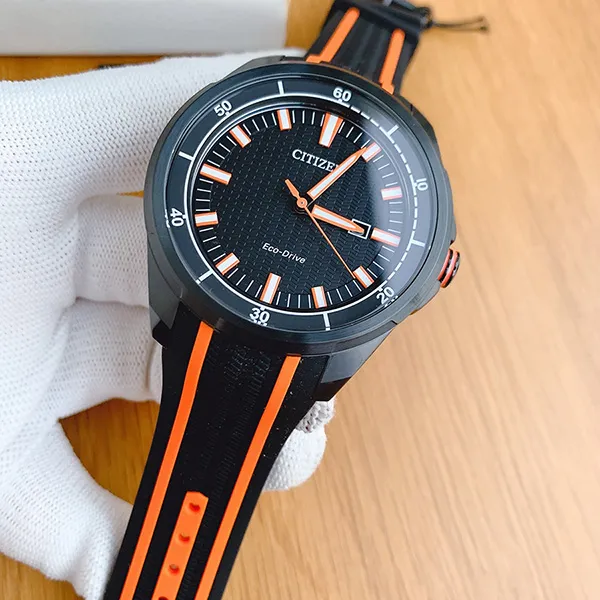 Đồng Hồ Nam Citizen AW1608-01E Ar Black Dial Orange Stainless Steel Màu Đen Phối Cam