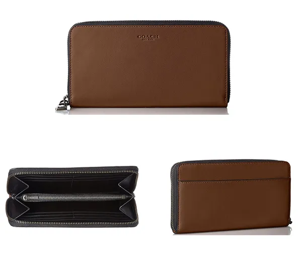 Ví Cầm Tay Nam Coach Accordion Zip-around Leather Wallet In Dark Saddle Màu Nâu