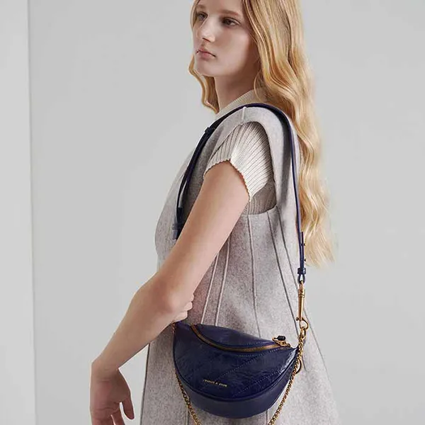 Túi Đeo Vai Nữ Charles & Keith CNK Half Moon Crossbody Bag CK2-80150954-1 Màu Xanh Blue