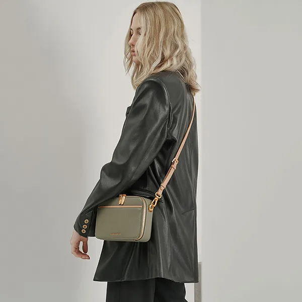 Túi Đeo Chéo Nữ Charles & Keith CNK Double Zip Crossbody Bag - Sage Green 81200008 Màu Xanh Xám
