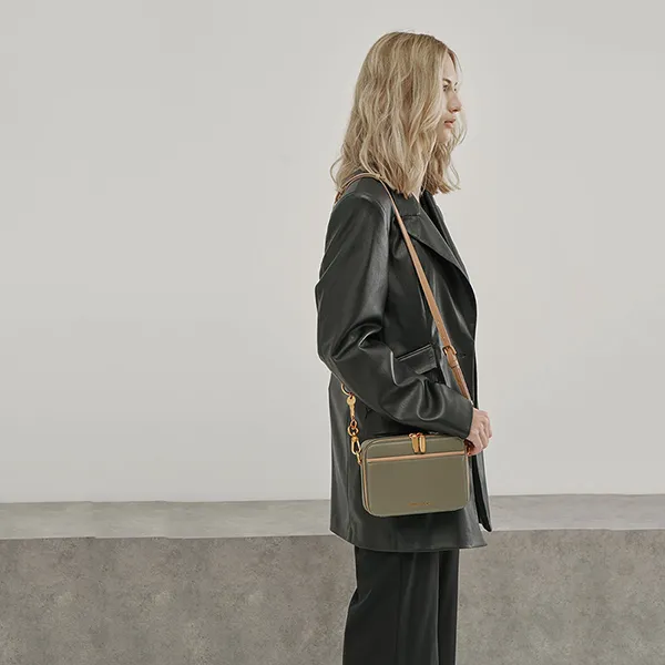 Túi Đeo Chéo Nữ Charles & Keith CNK Double Zip Crossbody Bag - Sage Green 81200008 Màu Xanh Xám