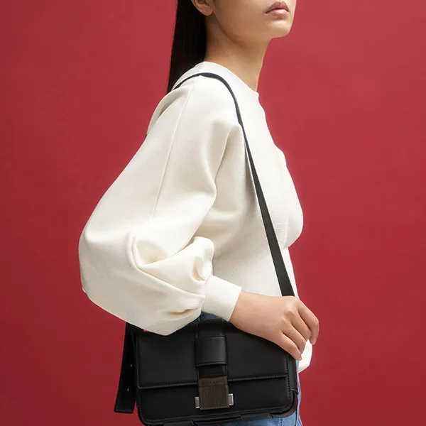 Túi Xách Nữ Charles & Keith CNK Front Flap Push Lock Crossbody Bag CK2-80270702 Màu Đen