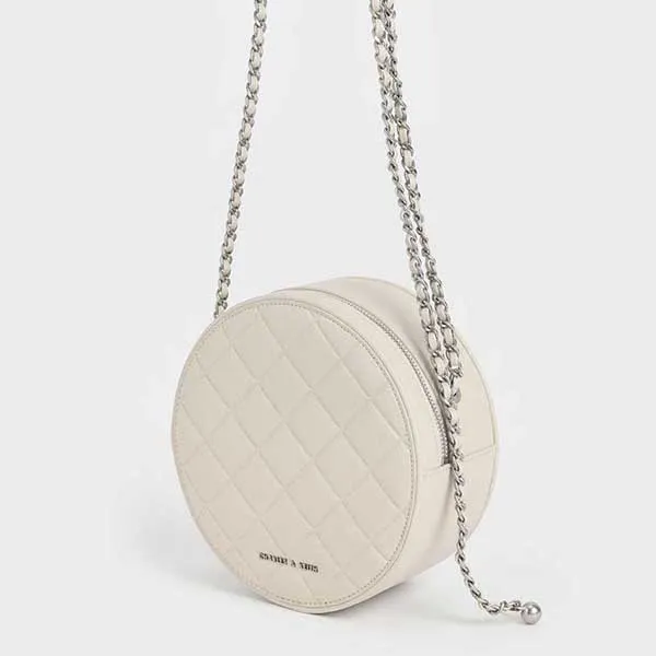 Túi Đeo Chéo Nữ Charles & Keith CNK Quilted Circle Bag Cream CK2-80680915