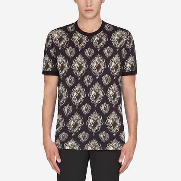 Áo Phông Nam Dolce & Gabbana D&G Sacred Heart Printed Cotton T-Shirt Màu Đen