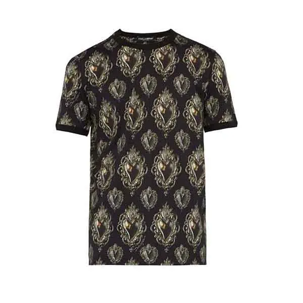 Áo Phông Nam Dolce & Gabbana D&G Sacred Heart Printed Cotton T-Shirt Màu Đen