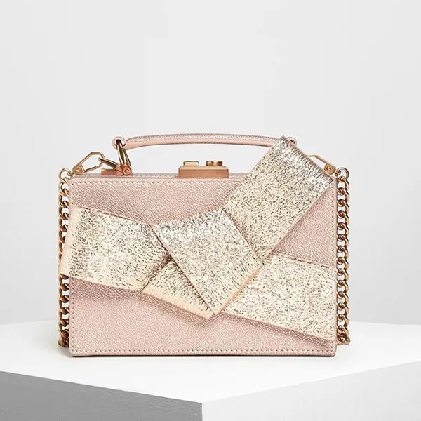 Túi Nữ Charles & Keith CNK Metallic Ribbon Top Handle Bag CK2-50700838 Màu Hồng