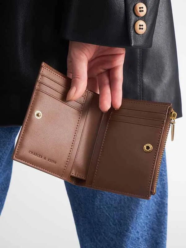 Ví Nữ Charles & Keith CNK Mini Top Zip Small Wallet Chocolate 10680907 Màu Nâu