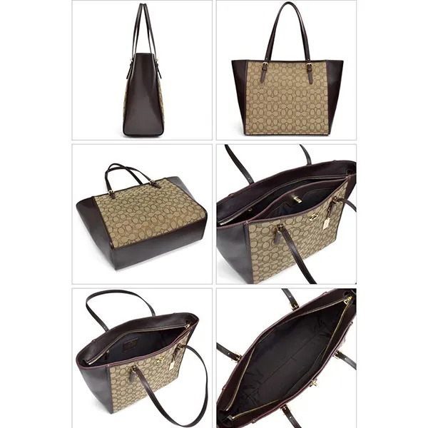 Túi Tote Coach Turnlock Tote In Signature Jacquard Khaki