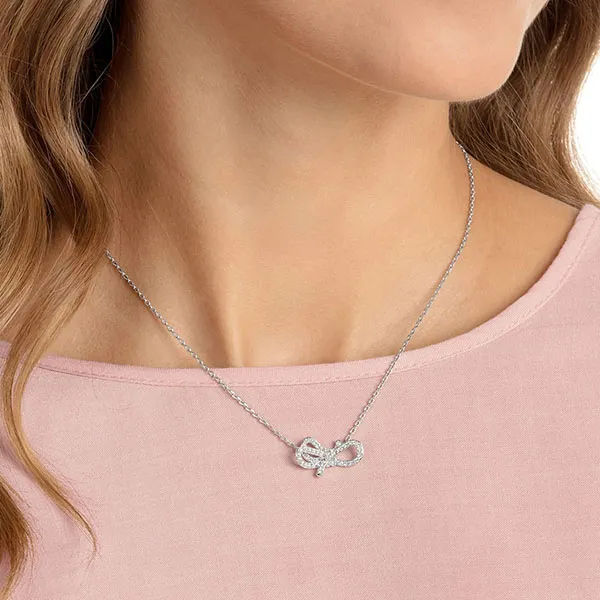 Dây Chuyền Swarovski Lifelong Bow Necklace, White, Rhodium Plated 5440643