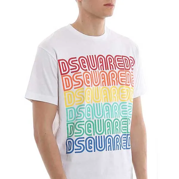 Áo Phông Dsquared2 Rainbow Logo Print T-Shirt Màu Trắng